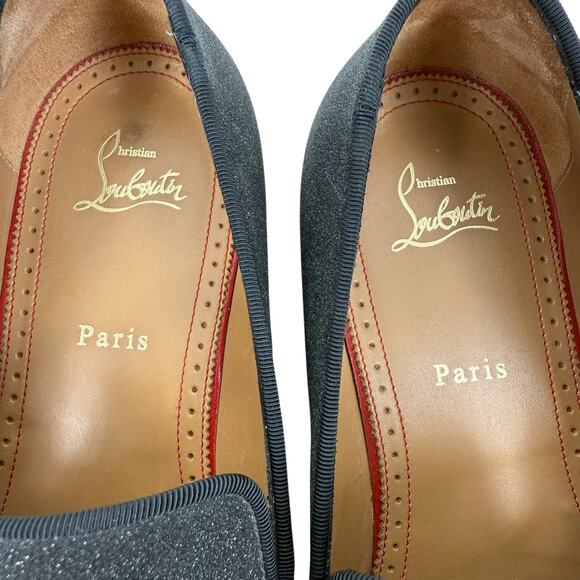 Christian Louboutin Rivalion Nylon Metallic Loafers Black Tassels Size 44